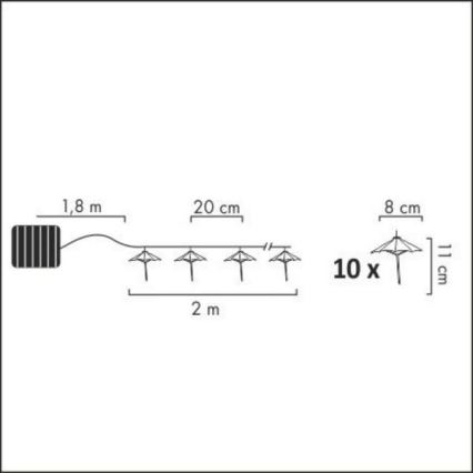 Cadena solar LED 10xLED/1,2V 300 mAh 3,8 m IP44 paraguas