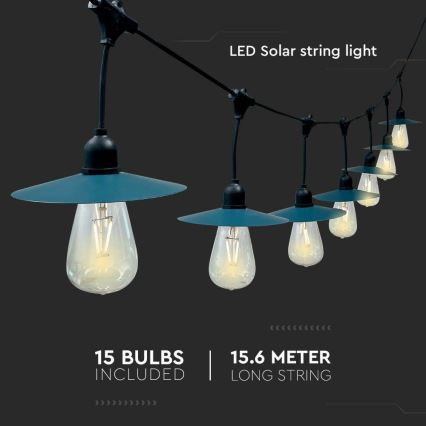 Cadena solar LED 15xLED/0,2W/3,7V 15,6 m 3000K IP44 2400 mAh