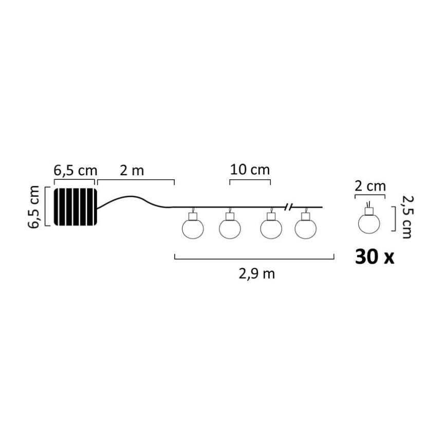 Cadena solar LED 30xLED/8 funciones 300 mAh 4,9m IP44 blanco cálido