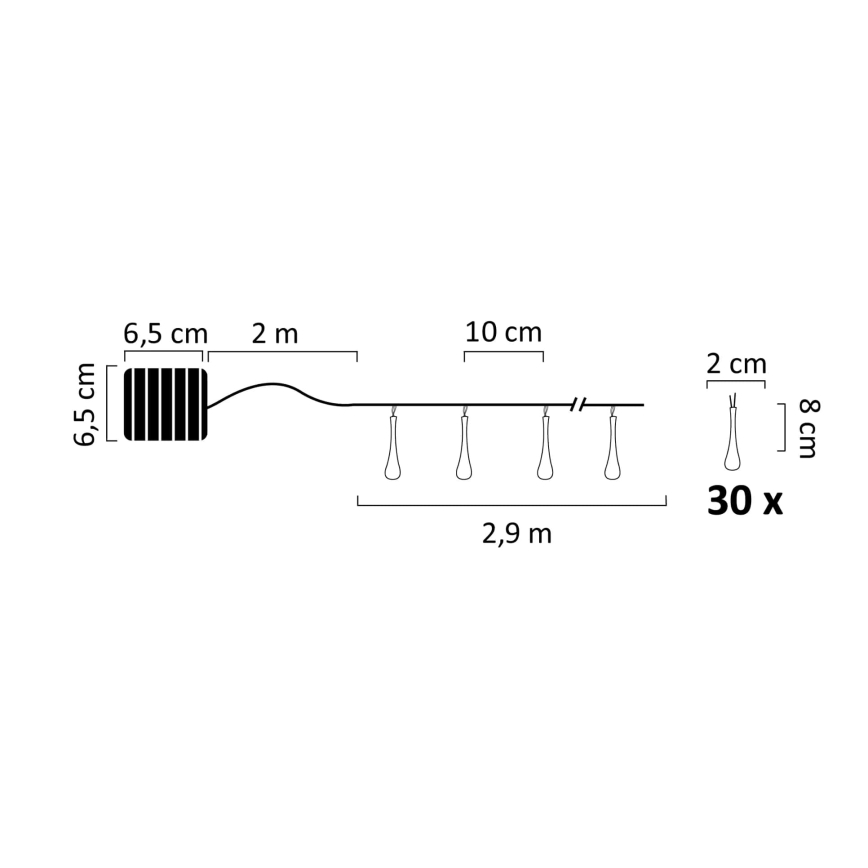 Cadena solar LED ICE 30xLED/1,2V 300 mAh IP44