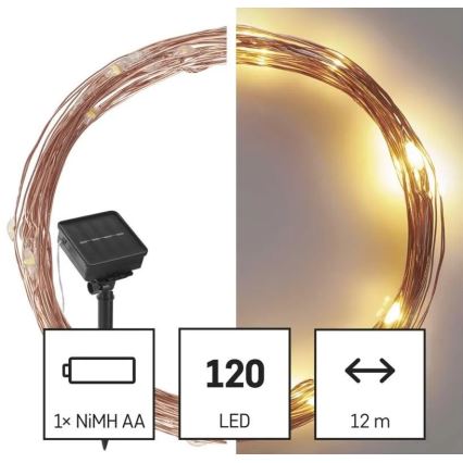 Cadena solar LED LED/2,4W/1,2V 1xAA 15 m IP44 3000K 600 mAh