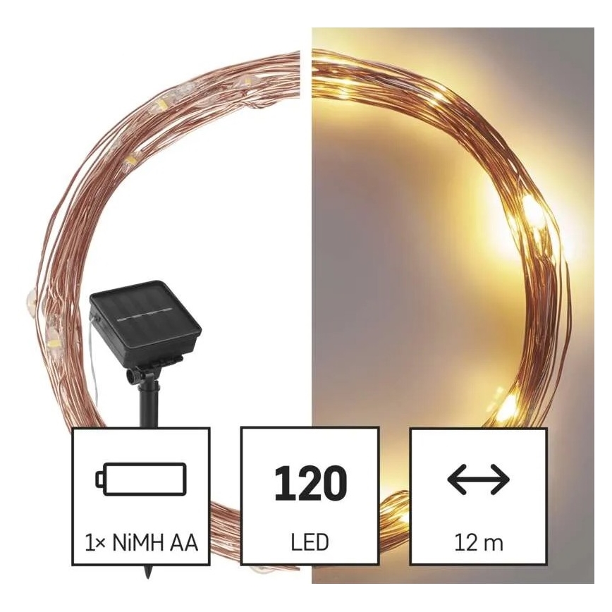 Cadena solar LED LED/2,4W/1,2V 1xAA 15 m IP44 3000K 600 mAh