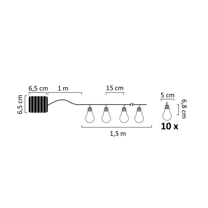 Cadena solar LED PARTY 10xLED/1,2V 400 mAh IP44