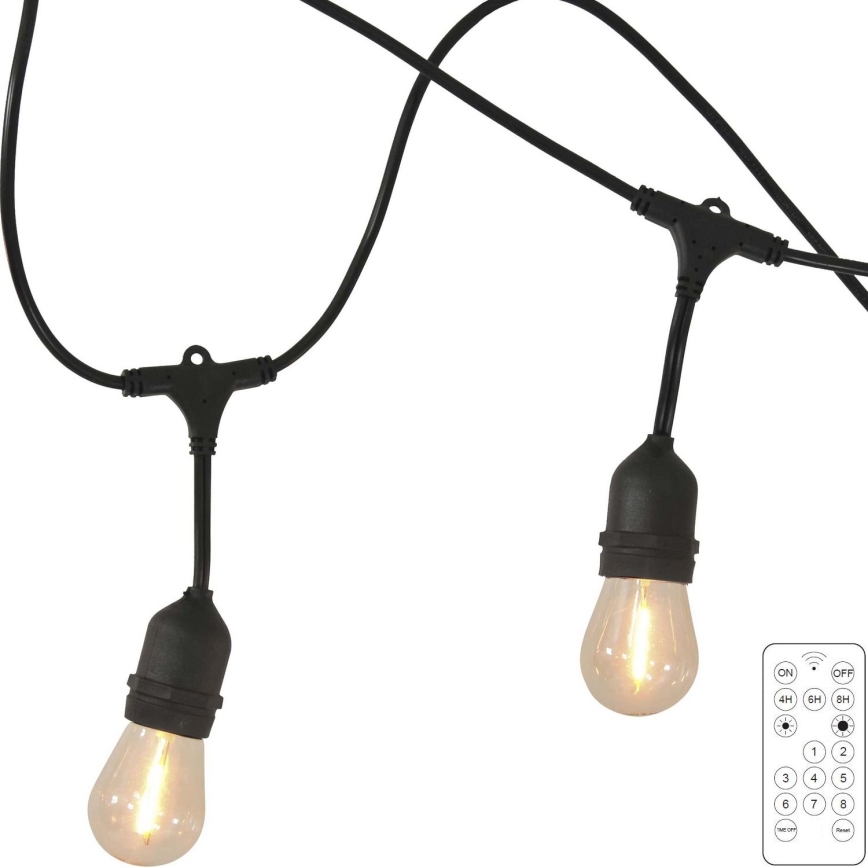 Cadena solar LED regulable para exterior PARTY 10xE27/3,7V 1800 mAh 10 m IP44 + mando a distancia