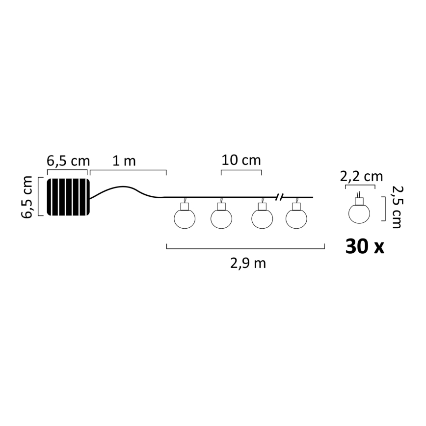 Cadena solar LED RGB PARTY 30xLED/1,2V 400 mAh 3,9 m IP44