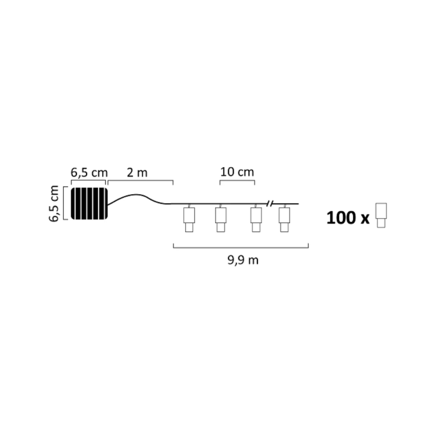 Cadena solar LED SHINE 100xLED/1,2V 400 mAh 11, 9 m IP44