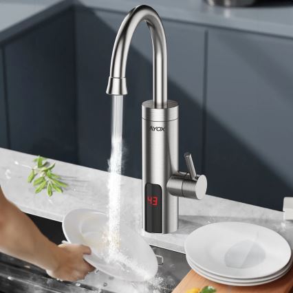 Calentador de agua instantáneo con pantalla LED 3000W/230V IPX4 acero inoxidable