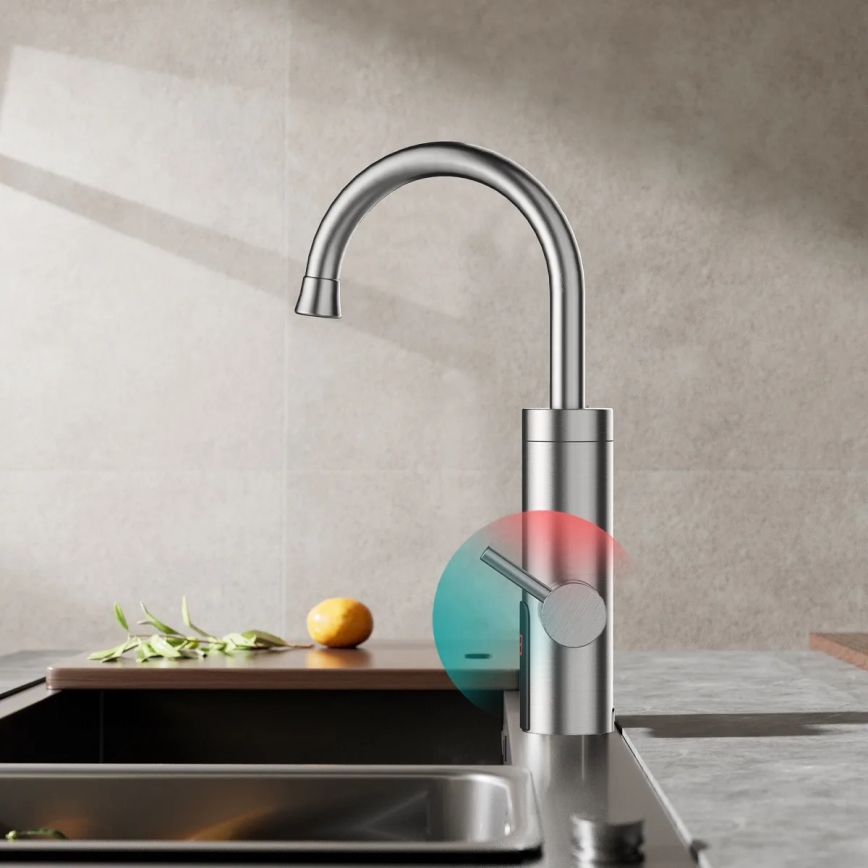 Calentador de agua instantáneo con pantalla LED 3000W/230V IPX4 acero inoxidable