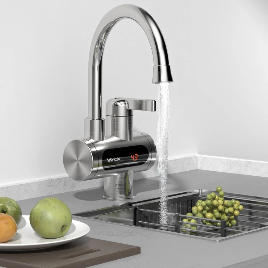 Calentador de agua instantáneo con pantalla LED 3000W/230V IPX4 acero inoxidable