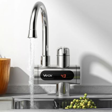 Calentador de agua instantáneo con pantalla LED 3000W/230V IPX4 acero inoxidable