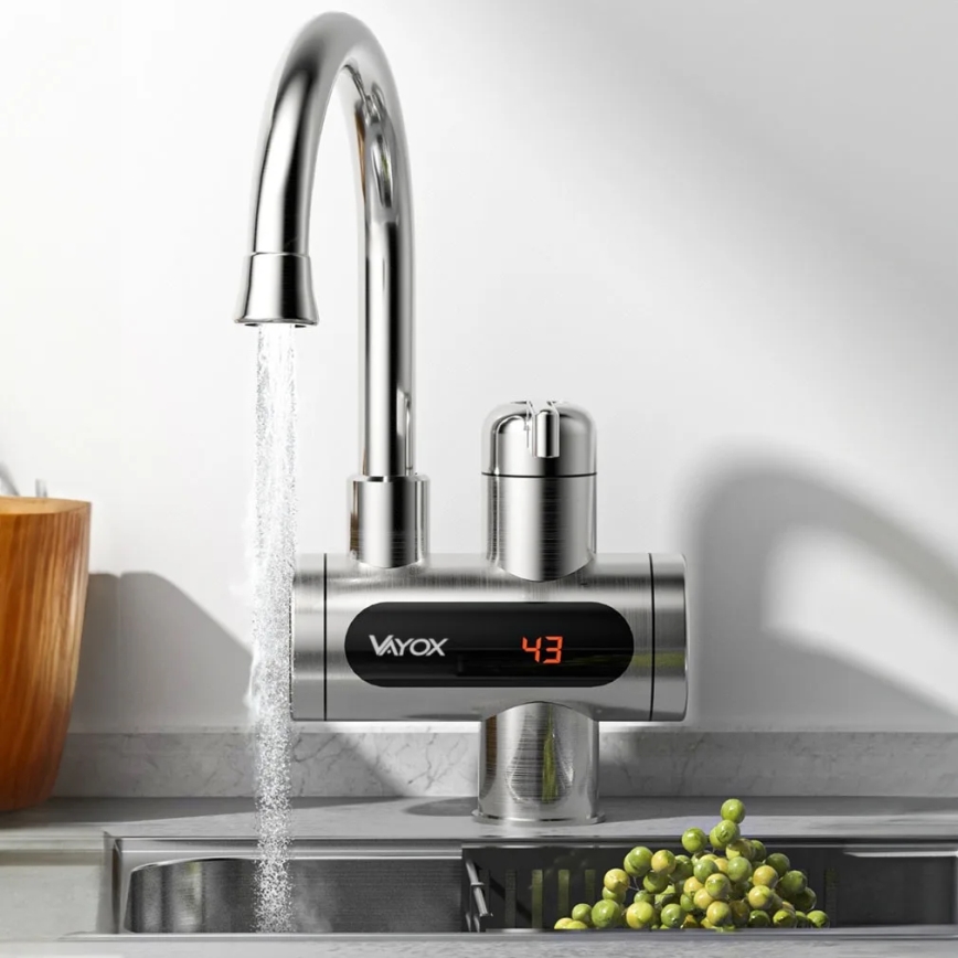 Calentador de agua instantáneo con pantalla LED 3000W/230V IPX4 acero inoxidable