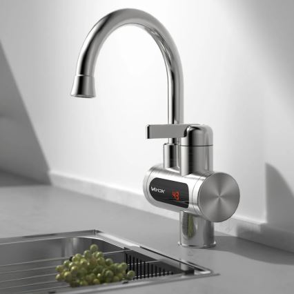 Calentador de agua instantáneo con pantalla LED 3000W/230V IPX4 acero inoxidable