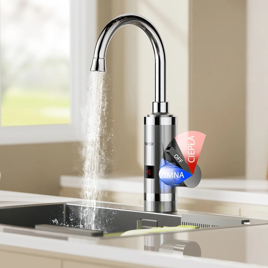 Calentador de agua instantáneo con pantalla LED 3000W/230V IPX4 acero inoxidable