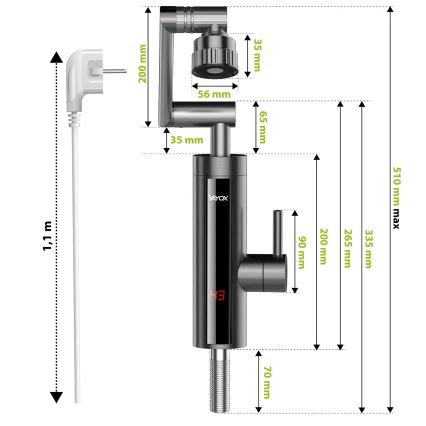 Calentador de agua instantáneo con pantalla LED 3000W/230V IPX4 antracita