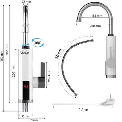 Calentador de agua instantáneo con pantalla LED 3000W/230V IPX4 blanco