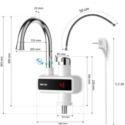 Calentador de agua instantáneo con pantalla LED 3000W/230V IPX4 blanco