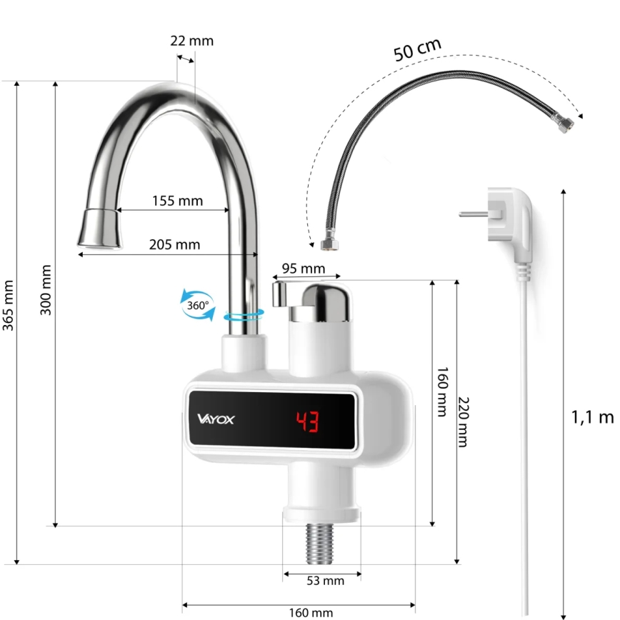 Calentador de agua instantáneo con pantalla LED 3000W/230V IPX4 blanco