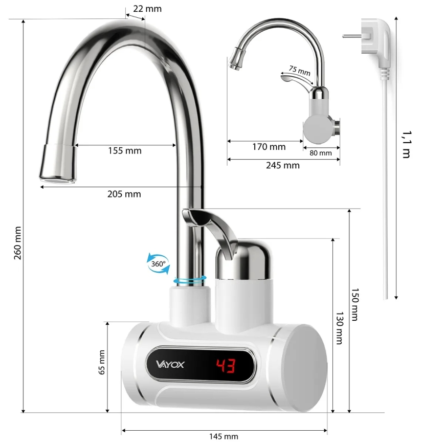 Calentador de agua instantáneo con pantalla LED 3000W/230V IPX4 blanco