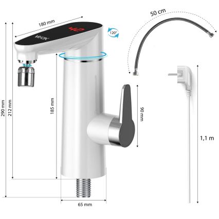 Calentador de agua instantáneo con pantalla LED 3000W/230V IPX4 blanco
