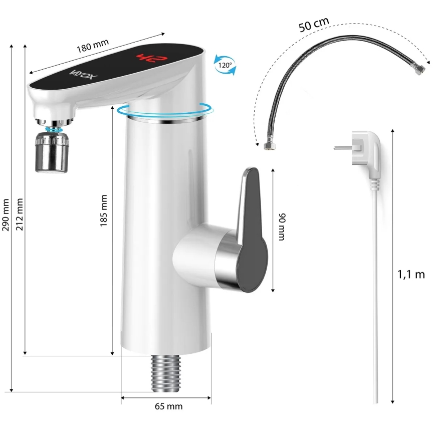 Calentador de agua instantáneo con pantalla LED 3000W/230V IPX4 blanco