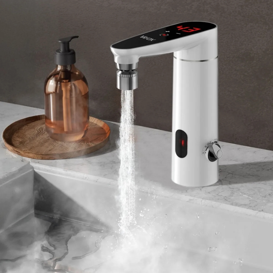 Calentador de agua instantáneo táctil con sensor y LED mostrar 3000W/230V IPX4 blanco