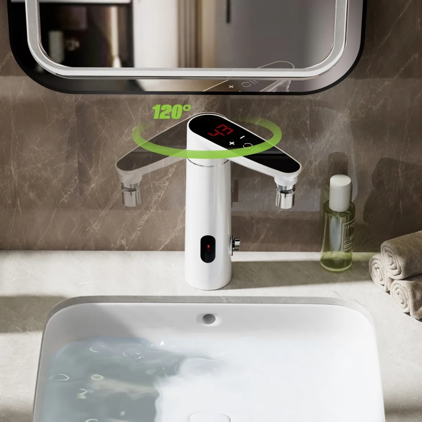 Calentador de agua instantáneo táctil con sensor y LED mostrar 3000W/230V IPX4 blanco