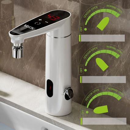 Calentador de agua instantáneo táctil con sensor y LED mostrar 3000W/230V IPX4 blanco