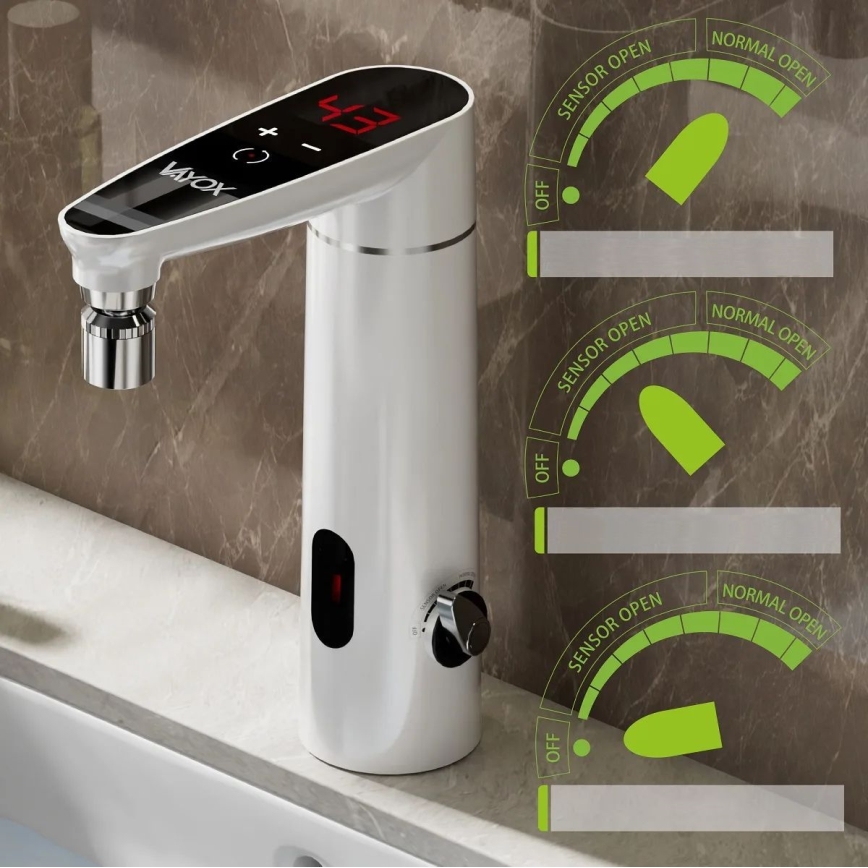 Calentador de agua instantáneo táctil con sensor y LED mostrar 3000W/230V IPX4 blanco