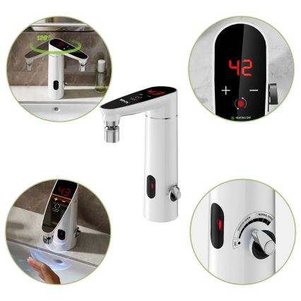 Calentador de agua instantáneo táctil con sensor y LED mostrar 3000W/230V IPX4 blanco