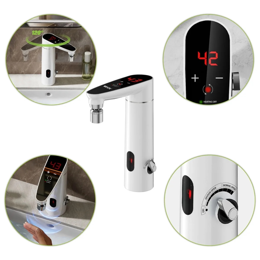 Calentador de agua instantáneo táctil con sensor y LED mostrar 3000W/230V IPX4 blanco