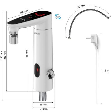Calentador de agua instantáneo táctil con sensor y LED mostrar 3000W/230V IPX4 blanco