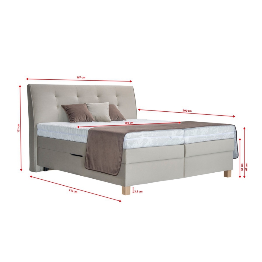 Cama boxspring con colchón BEA 160x200 cm beige