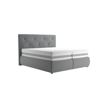 Cama boxspring con colchón y sobrecolchón ELEN 180x200 cm gris