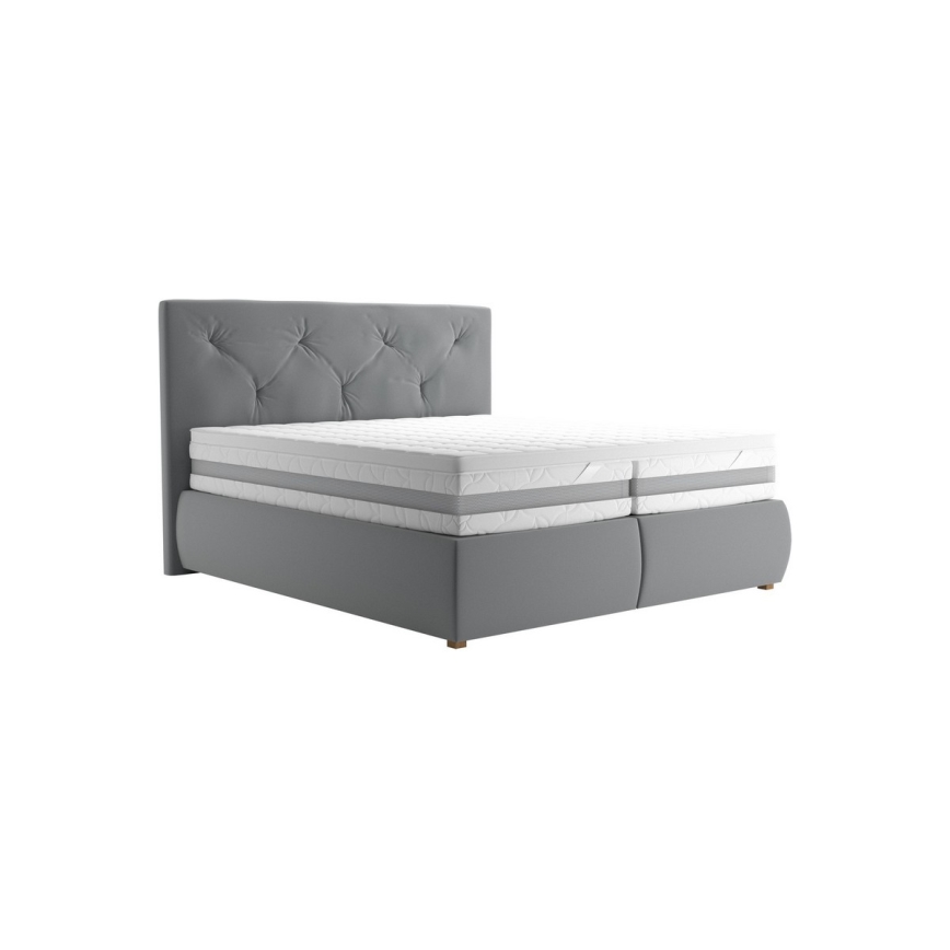 Cama boxspring con colchón y sobrecolchón ELEN 180x200 cm gris