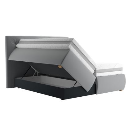 Cama boxspring con colchón y sobrecolchón ELEN 180x200 cm gris