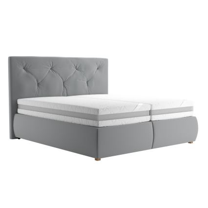 Cama boxspring con colchón y sobrecolchón ELEN 180x200 cm gris