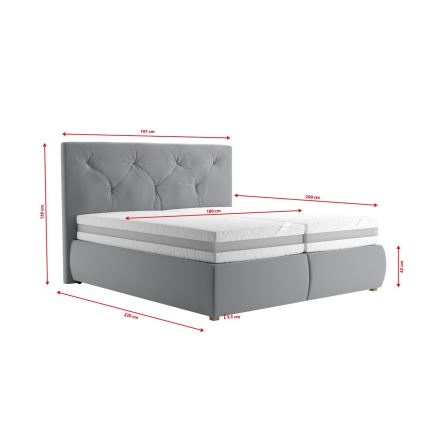 Cama boxspring con colchón y sobrecolchón ELEN 180x200 cm gris