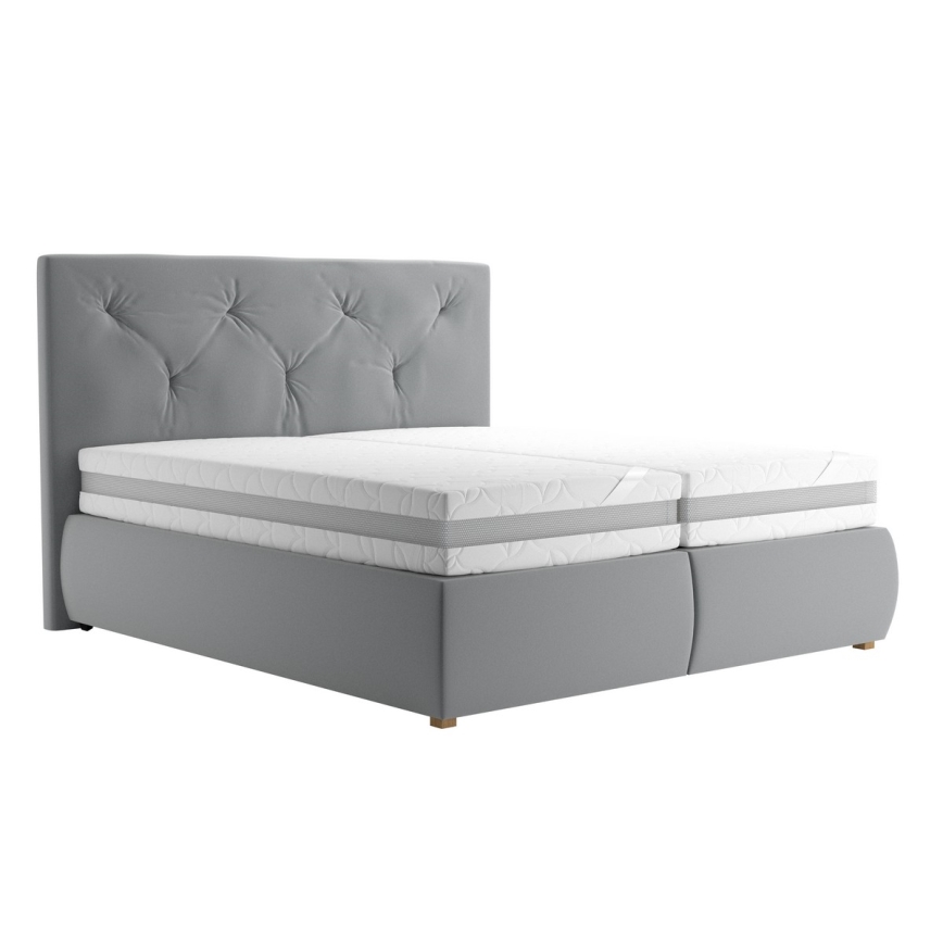 Cama boxspring con colchón y topper ELEN 160x200 cm, gris