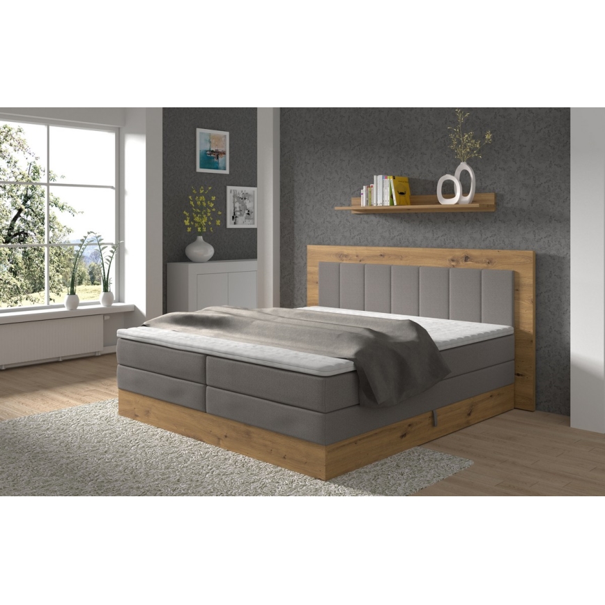 Cama boxspring con colchones, topper y espacio de almacenamiento JASMINE 180x200 cm gris
