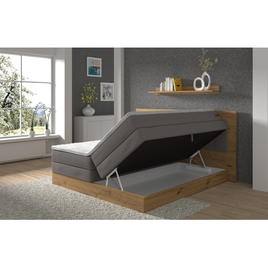 Cama boxspring con colchones, topper y espacio de almacenamiento JASMINE 180x200 cm gris