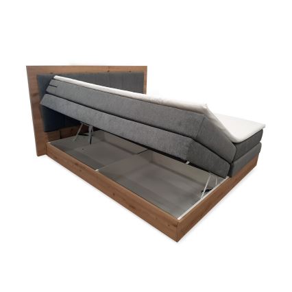 Cama boxspring con colchones, topper y espacio de almacenamiento JASMINE 180x200 cm gris