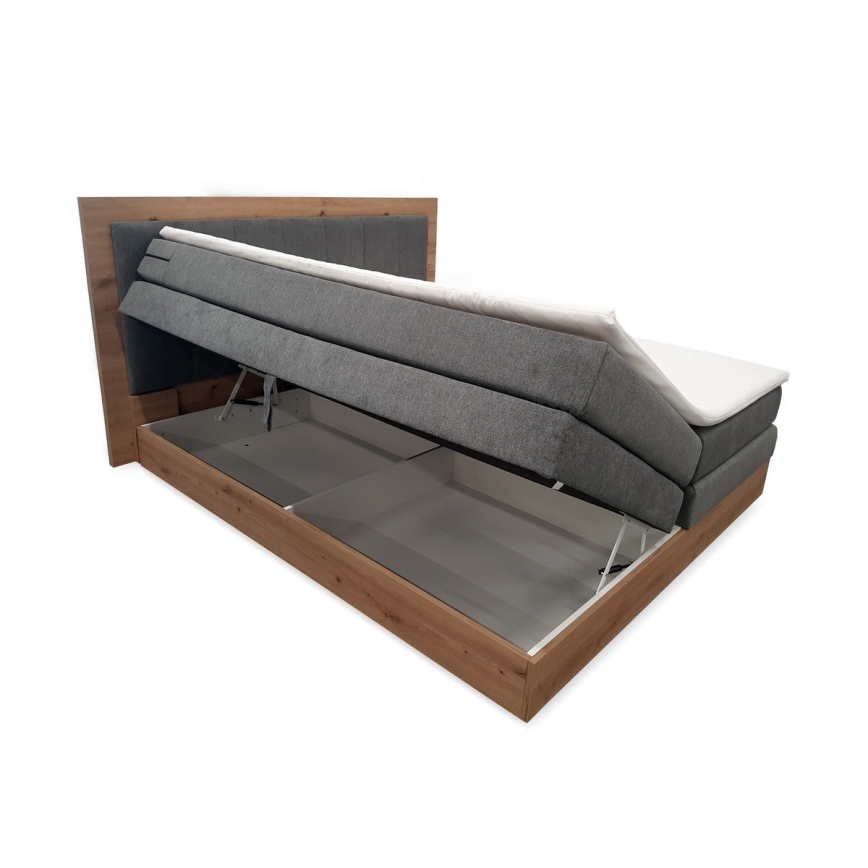 Cama boxspring con colchones, topper y espacio de almacenamiento JASMINE 180x200 cm gris