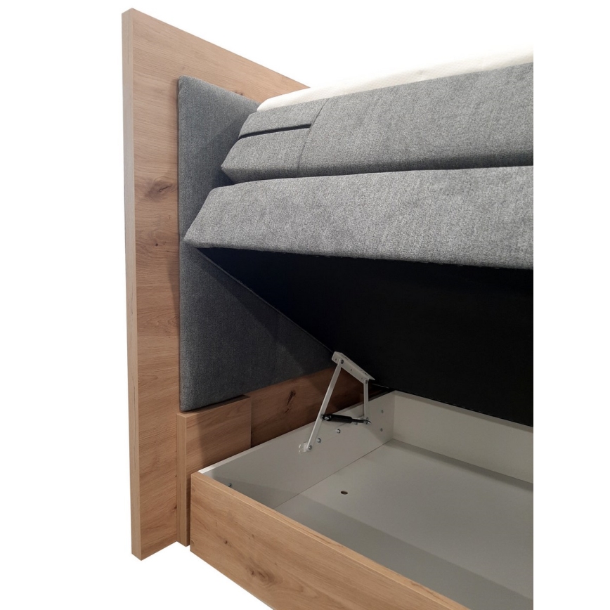 Cama boxspring con colchones, topper y espacio de almacenamiento JASMINE 180x200 cm gris