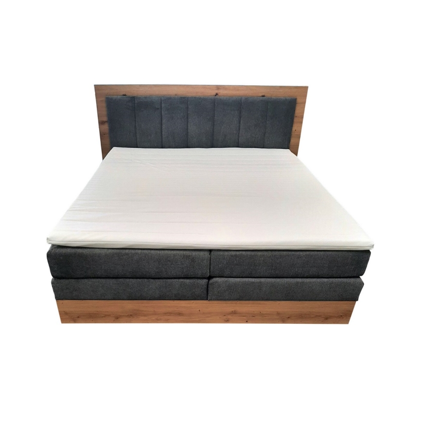 Cama boxspring con colchones, topper y espacio de almacenamiento JASMINE 180x200 cm gris