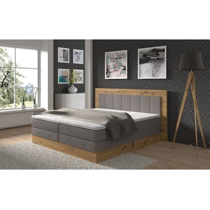 Cama boxspring con colchones, topper y espacio de almacenamiento JASMINE 180x200 cm gris