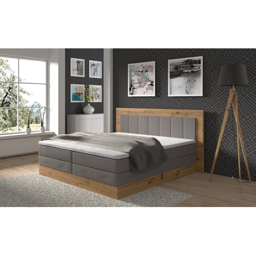 Cama boxspring con colchones, topper y espacio de almacenamiento JASMINE 180x200 cm gris