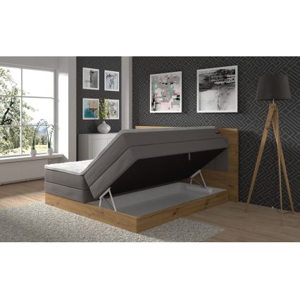 Cama boxspring con colchones, topper y espacio de almacenamiento JASMINE 180x200 cm gris