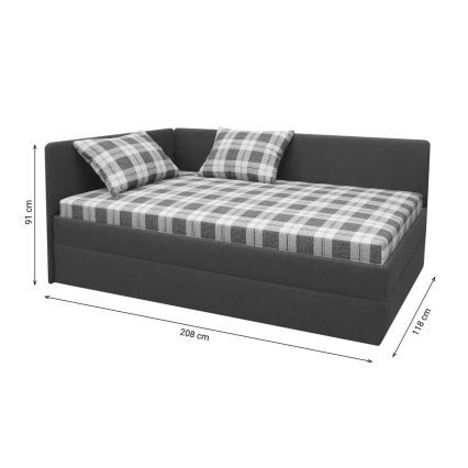 Cama de día tapizada con cabecero universal izquierda/derecha ARLY 110x200 cm antracita/blanco