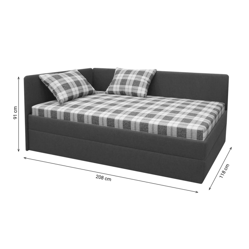 Cama de día tapizada con cabecero universal izquierda/derecha ARLY 110x200 cm antracita/blanco