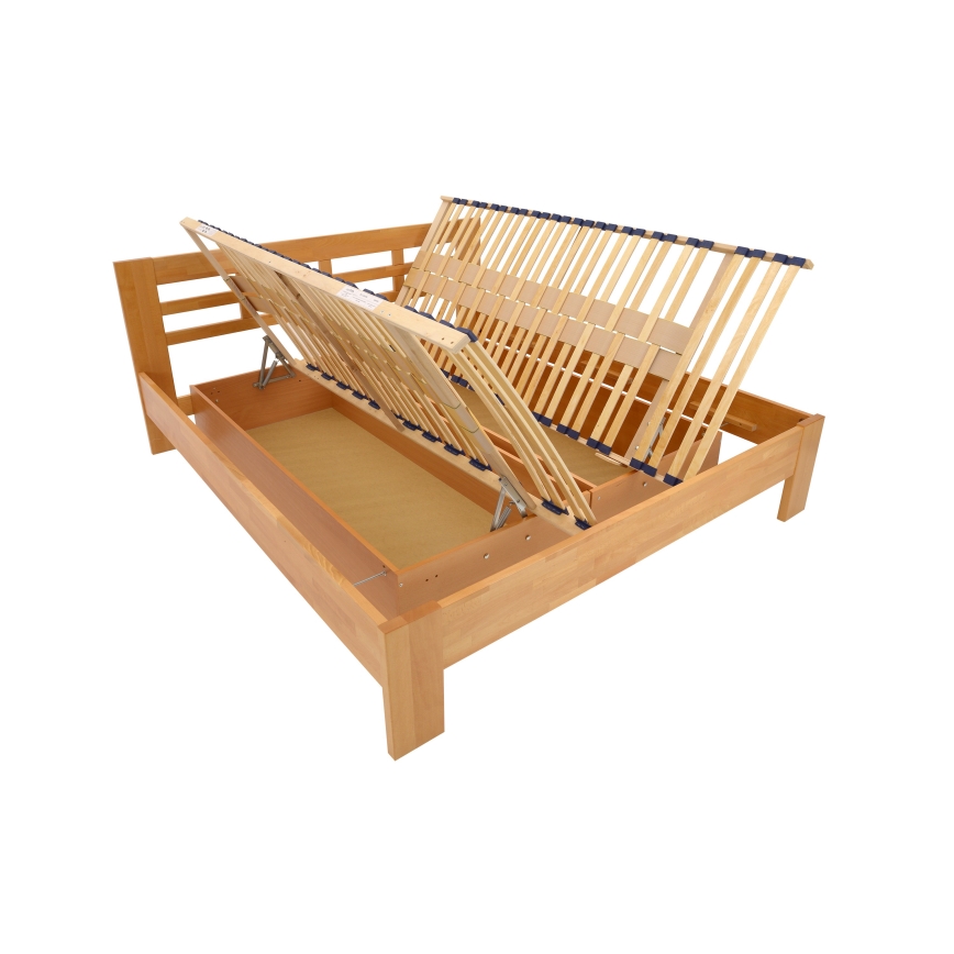 Cama de matrimonio de madera maciza con espacio de almacenamiento ANGELA 180x200 cm nogal claro